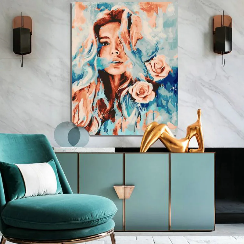 Diy краски по номерам картина Рисование с комплектами девочка подросток против