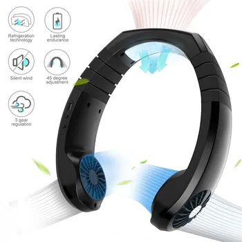 

Summer Hands-Free Hanging USB Rechargeable air conditioner fan ravel Hanging Neck Cooler Earphone Earphone Design Sport Fan #C