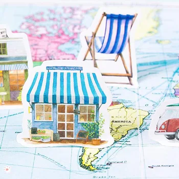 

45pcs Cute Stickers Kawaii Diary Handmade Adhesive Paper Flake Sticker Scrapbooking Stationery Travel Stickers School Supplies