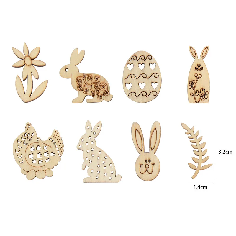 50/100pcs Happy Easter Rabbit Eggs Wooden Craft Easter Decorations Home Party DIY Wood Chips Hanging Ornaments Natural Handcraft
