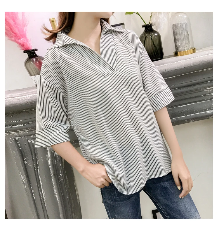 Fashion-striped-women-blouse-shirt-plus-size-M-4XL-ladies-tops-V-collar-OL-blouse-women (5)