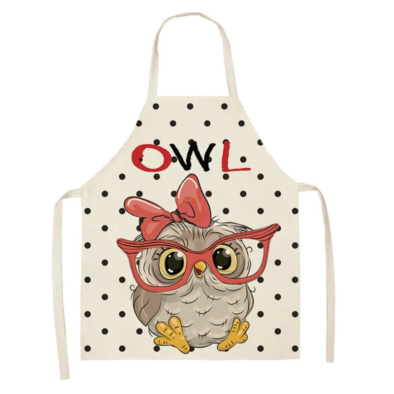 

Linen Apron Owl Pattern Kitchen Apron Sleeveless Cotton Kids Aprons for Cooking Baking BBQ Home Cleaning Tools 66x47cm