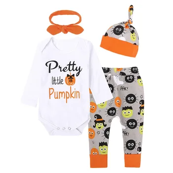 

Baby Boys Girls 4PCS Pretty Little Pumpkin Cute Outfit Clothes Set Thanksgiving Romper
