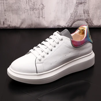 

S Men's Breathable White Shoes Fashionable Sports Casual Shoes Versatile Thick-bottom Height-increasing Board Shoes Men's Lefu