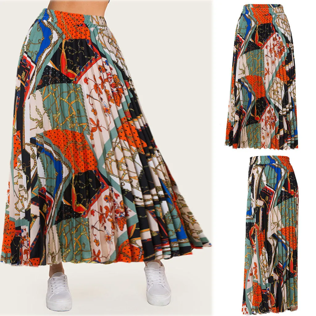 SAGACE юбка женская летняя сексуальная мода контрастный Цвет Бохо пляжный с завышенной талией А-силуэт Макси Длинная Цветочная юбка vadim jupe femme