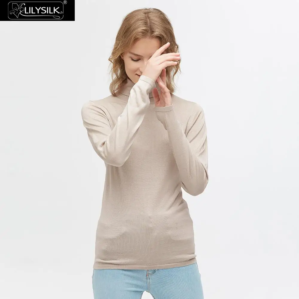 Элегантная Шелковая вязаная женская футболка LilySilk с высоким воротом новинка