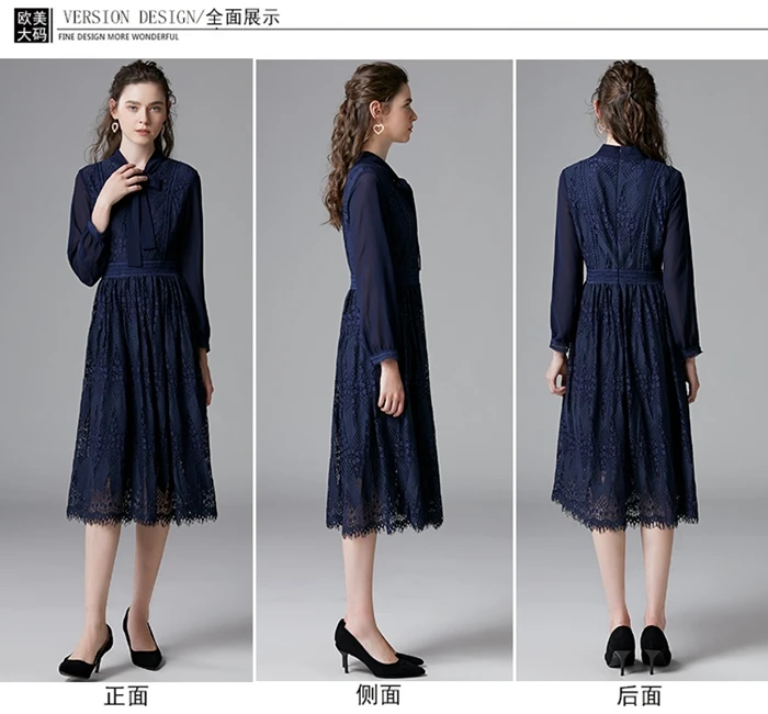 TAOYIZHUAI/синее осенне-зимнее винтажное Стильное женское платье с длинным рукавом трапециевидной формы с завышенной талией большого размера, вечернее платье 14280