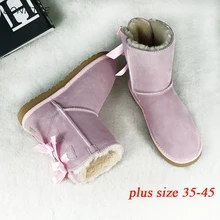 Женские ботинки на меху; теплые модные толстые плюшевые ботинки в австралийском стиле; некрасивые зимние ботинки размера плюс 45; повседневная женская обувь для студентов; Цвет Красный