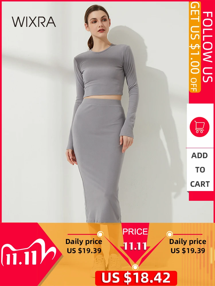 Женский костюм с юбкой до середины икры Wixra элегантный облегающий из футболки