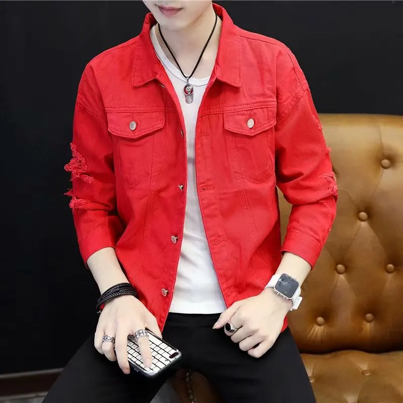 

2018 Autumn And Winter New Style Korean-style Handsome Jeans Coat Students Trend with Holes Versatile Casual Slim Fit MEN'S Jack