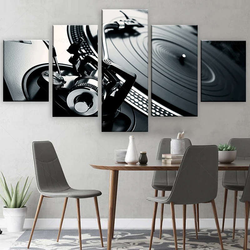 Canvas Pictures Home Wall Art Framework Decor 5 Piece Music DJ Console Instrument Painting Night Club Of Mural Bar Prints Poster | Дом и сад