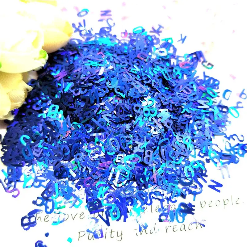 Laser blue 10g Ультратонкий 5 мм письмо форма, Сыпучие блёстки ногтей блестки лазерный Экологичные блестка из ПЭТ DIY лак для ногтей Материал 10g - Цвет: Laser blue 10g