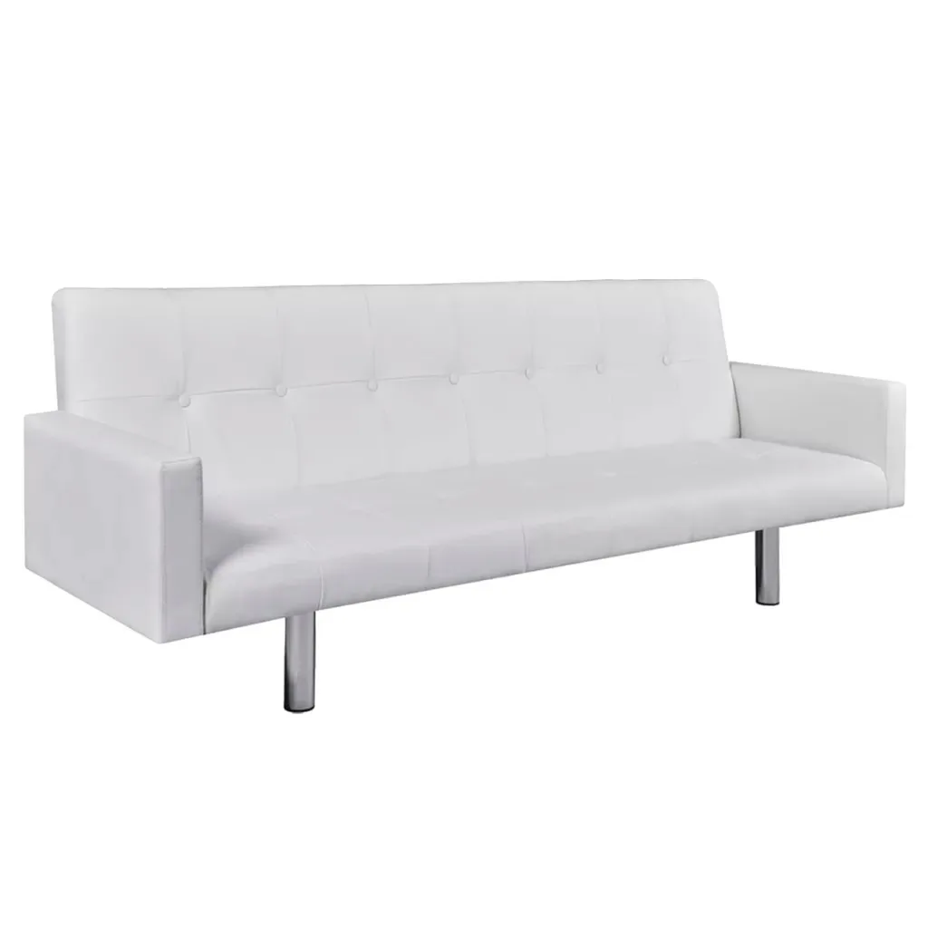 

vidaXL Living Room Sofa Foldabe Sofa Bed with Wooden Structure Armrest Synthetic Leather White 184x77.5x(60.5/64/66.5)cm