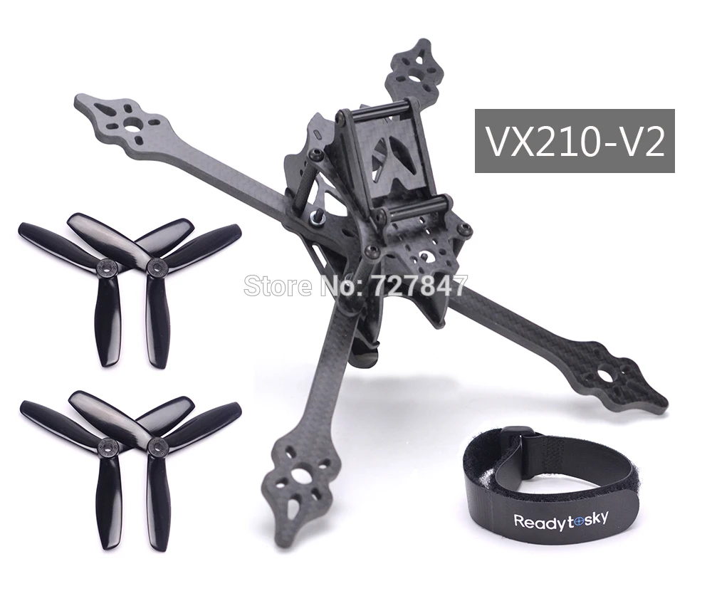

VX210-V2 VX210 210mm Carbon Fiber Frame + 5045 3 Blade Propeller + battery belt for Mini Four Axis Multi FPV Indoor Racing Drone