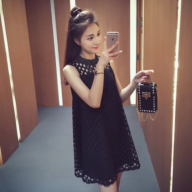 

Maternity Clothes Summer Wear 2017 New Style Korean-style Hollow out Sleeveless A- line Skirt Summer Mid-length Pregnant Women D