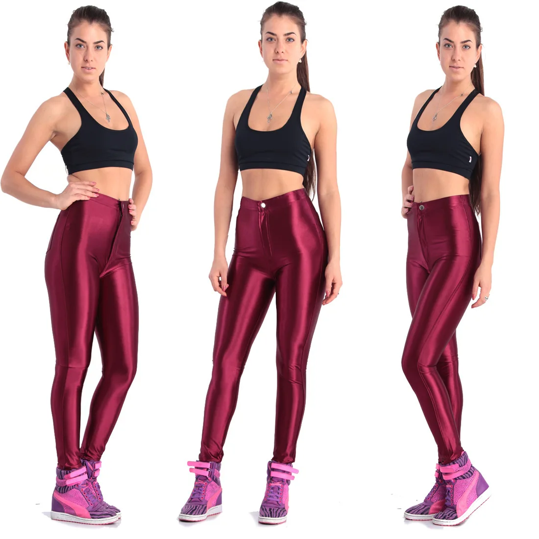 American Style Pencil Pants Shiny Disco Pants High Waist Women 'S Trousers Leggings Pants