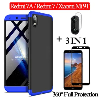 

3-in-1 Glass + 360 Armor Case for Redmi 7A Full Protection Case Xiaomi Mi 9T Redmi 7 Plastic Hard Case redmi 7 a Back Cover