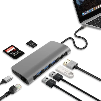 

USB C 3.1 Dongle HDMI 4K Ethernet LAN USB 3.0 PD SD/TF Card Reader Combo Charging HUB Splitter For Samsung S9/S8/S8+ Macbook Pro