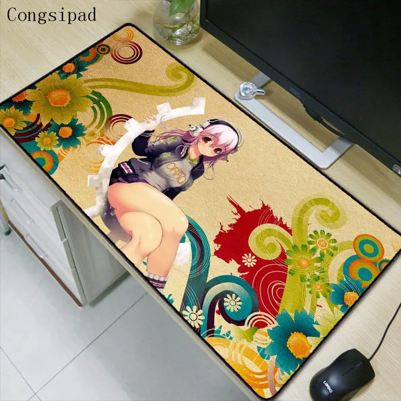  Anime Girl Large Gaming Mouse Pad Big Black Locking Edge Keyboard Desk Mousepad Mat Gamer Anti-slip