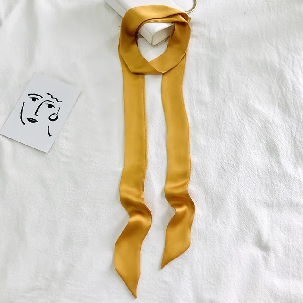 Women Narrow Long Scarf Solid Color Faux Silk Rubber Red Tie Black Bag Ribbon Headbands Choker Streamer Hair Tie Band Mallzona