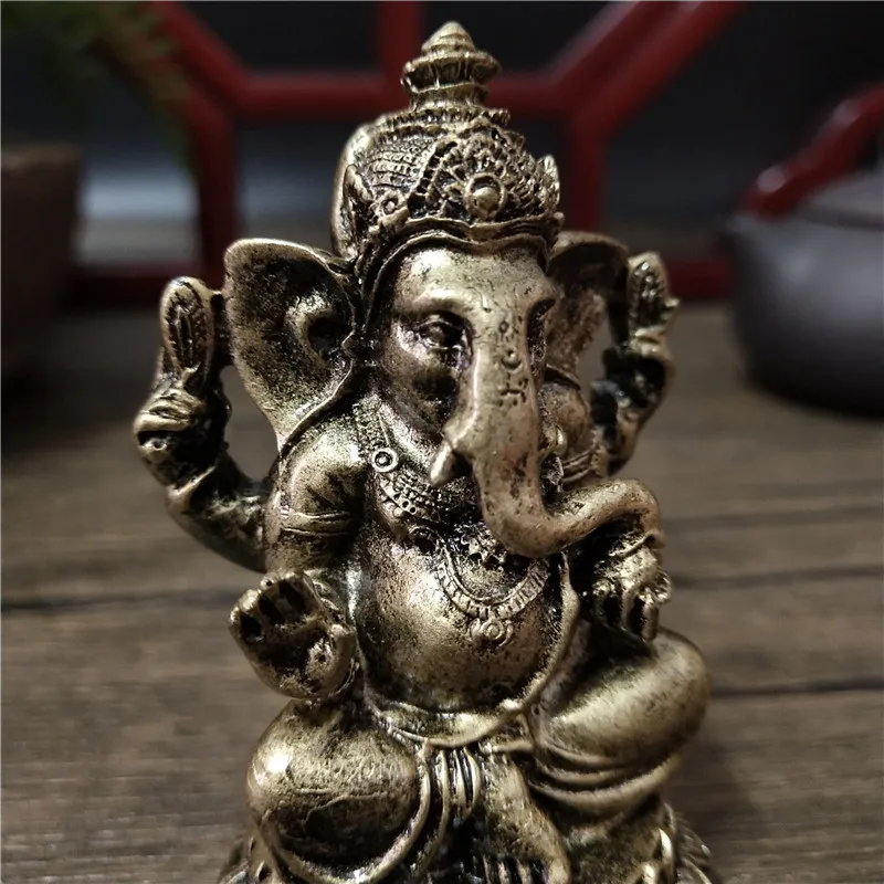 Bronze Color Lord Ganesha Buddha Statues Elephant Hindu God Sculpture Figurines Ornaments Resin Home Decoration Lucky Gifts