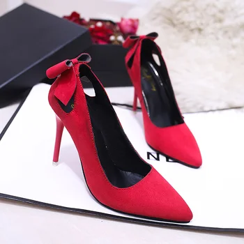 

2019 autumn new high heels fashion wild hollow bow pointed women's single shoes sexy wild professional work shoes