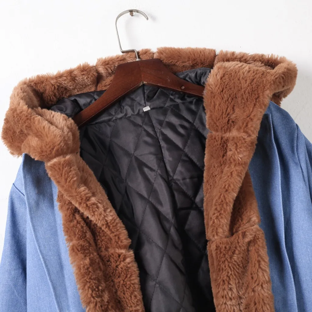 Флисовая зимняя джинсовая куртка, женское пуховое пальто, пальто с капюшоном, рыбий хвост, длинные рукава, пальто, Меховая кепка, хлопковая стеганая верхняя одежда, парки
