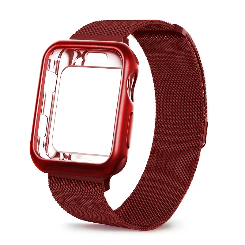 Red-TPU case Миланская петля ремешок с чехол для Apple Watch 42 мм 38 мм браслет из нержавеющей стали ремешок для iwatch серии 4 5 40 мм 44 мм - Цвет ремешка: Red-TPU case