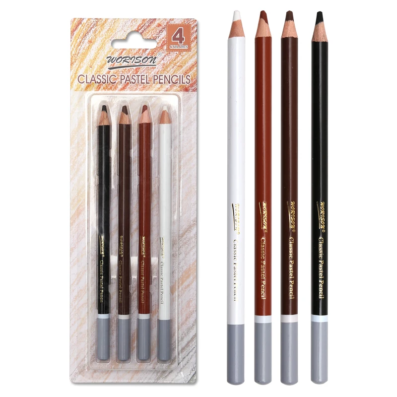 4 Color Professional Soft Pastel Charcoal Pencils Wood Skin Tints White Colored Pencils For Artist Drawing Sketching Blending 3