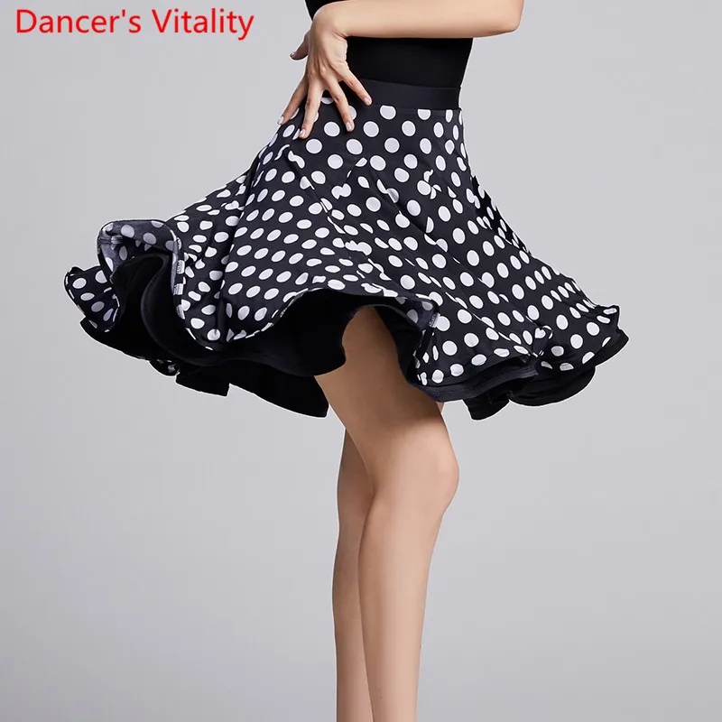Modern Dance Wear Leopard Dots Short Pleated Skirt National Standard Waltz Jazz Dancing Practice Training 2 Colors Clothes
