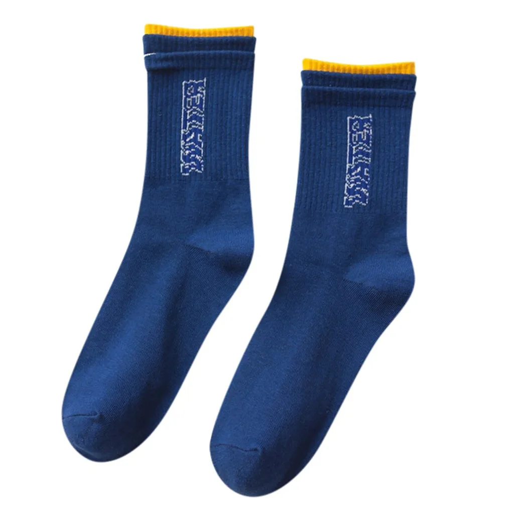 Navy Blue Длинные носки, чулки, calcetines, женские носки с мультяшным принтом, цветные, сшитые, подарок, с буквенным принтом, забавные, до середины икры, зимние теплые носки, носы, гольфы - Цвет: Navy Blue