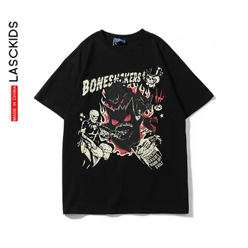 

LASCKIDS Hip Hop Oversized Tshirt Cotton Streetwear Women Men T shirt Black White Print Graphic Tee Shirt Tops Summer KA10
