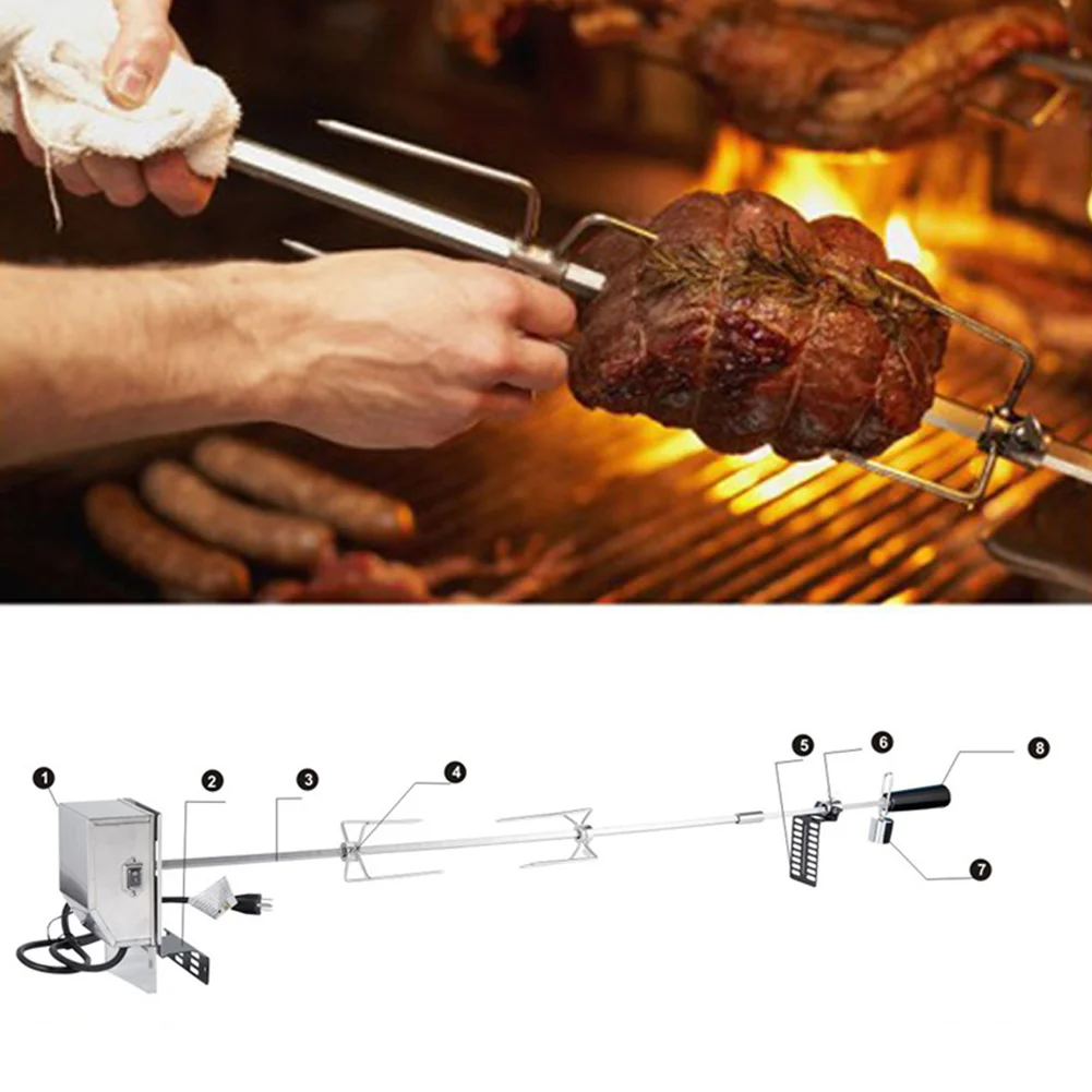 Universal Grill Rotisserie Kit Complete BBQ with Spit Rod Meat Fork Electric Motor J8 |