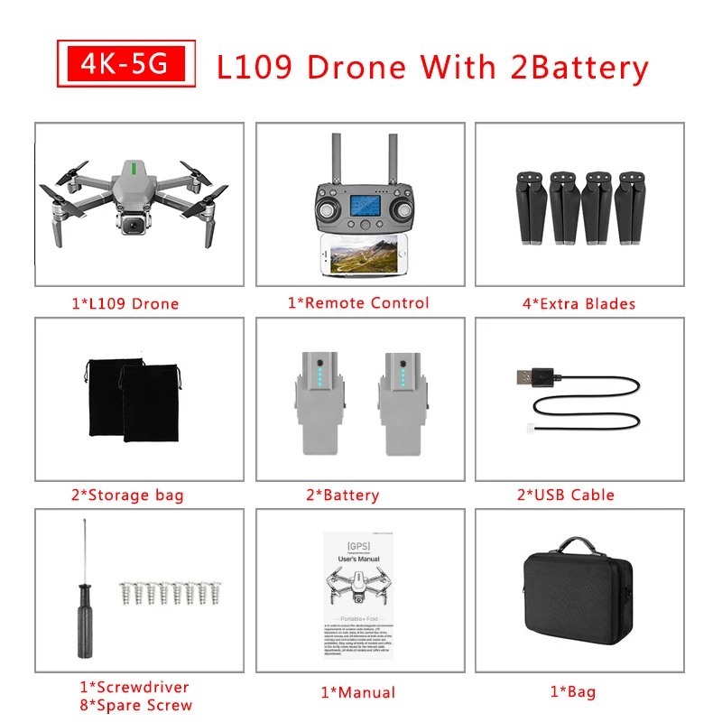 L109 4K bag 2B RCtown L109/L109-S gps Дрон 4K камера 5G wifi 1 км Расстояние 25 минут Квадрокоптер RC вертолет Профессиональный 1000 м дальние расстояния - Цвет: L109 4K bag 2B