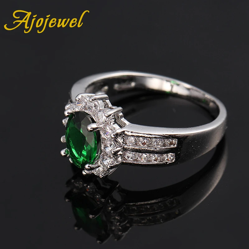 Ajojewel серебряное зеленое коктейльное кольцо с цирконием обручальные кольца для женщин Размер 8 Bague Bijoux