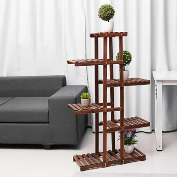 

6 Tiers Wooden Plant Flower Pot Stand Garden Planter Nursery Pot Stand Shelf Indoor Outdoor Garden Decoration Gifts Tools