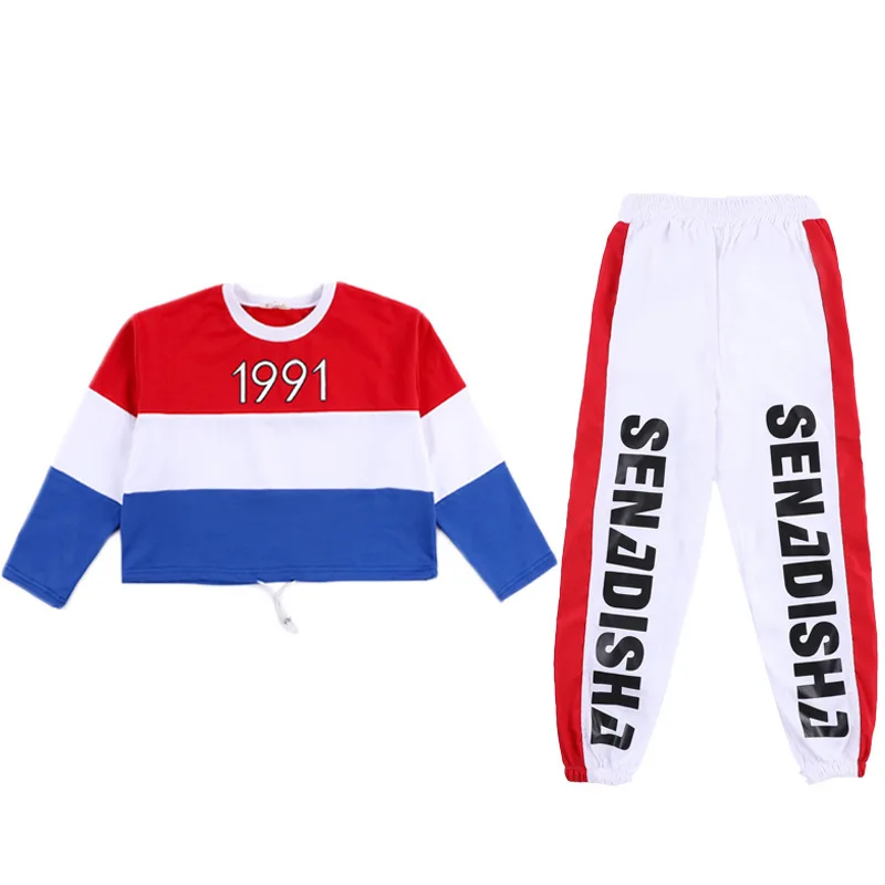Детские спортивные костюмы для девочек, весенне-осенний топ с длинными рукавами, танцевальные комплекты в стиле хип-хоп для детей 10, 12, 14, 15, 16 лет