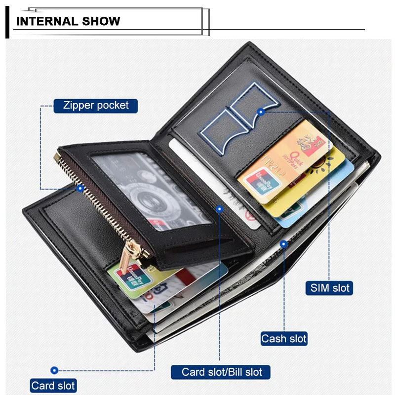 Короткий кошелек, мужские кожаные короткие кошельки на молнии, с карманом для монет, бизнес кошелек с передним карманом, мужской кредитный держатель для карт, сумка для денег