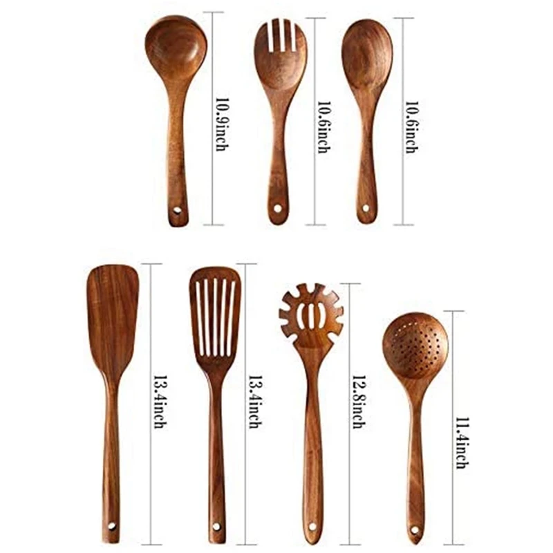 Thailand Teak Natural Wood Tableware Spoon Ladle Turner Long Rice Colander Soup Skimmer Cooking Spoons Scoop Kitchen Tool Set images - 6