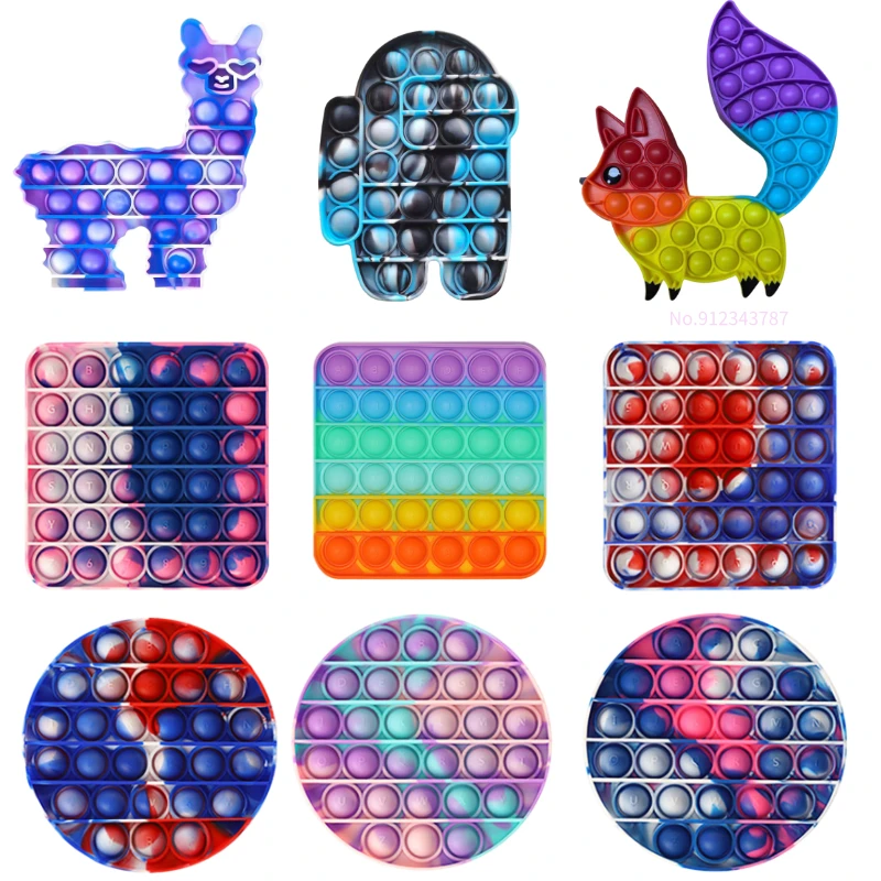 Tie-dyed Square Fidget Toys Pack Its Antistress New Push Bubble Rainbow Pop For Hands Squishy Reliver Stress Kids Adult | Игрушки и