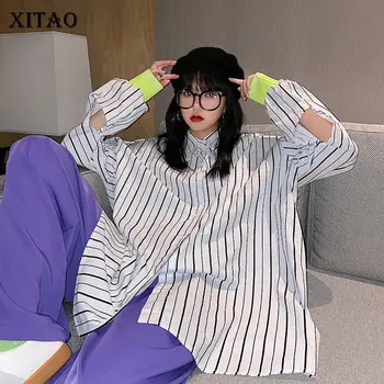

XITAO Striped Women Blouse Fashion New Single Breast Plus Size Goddess Fan Minority Casual Style Loose Hollow Out Shirt DMY4502