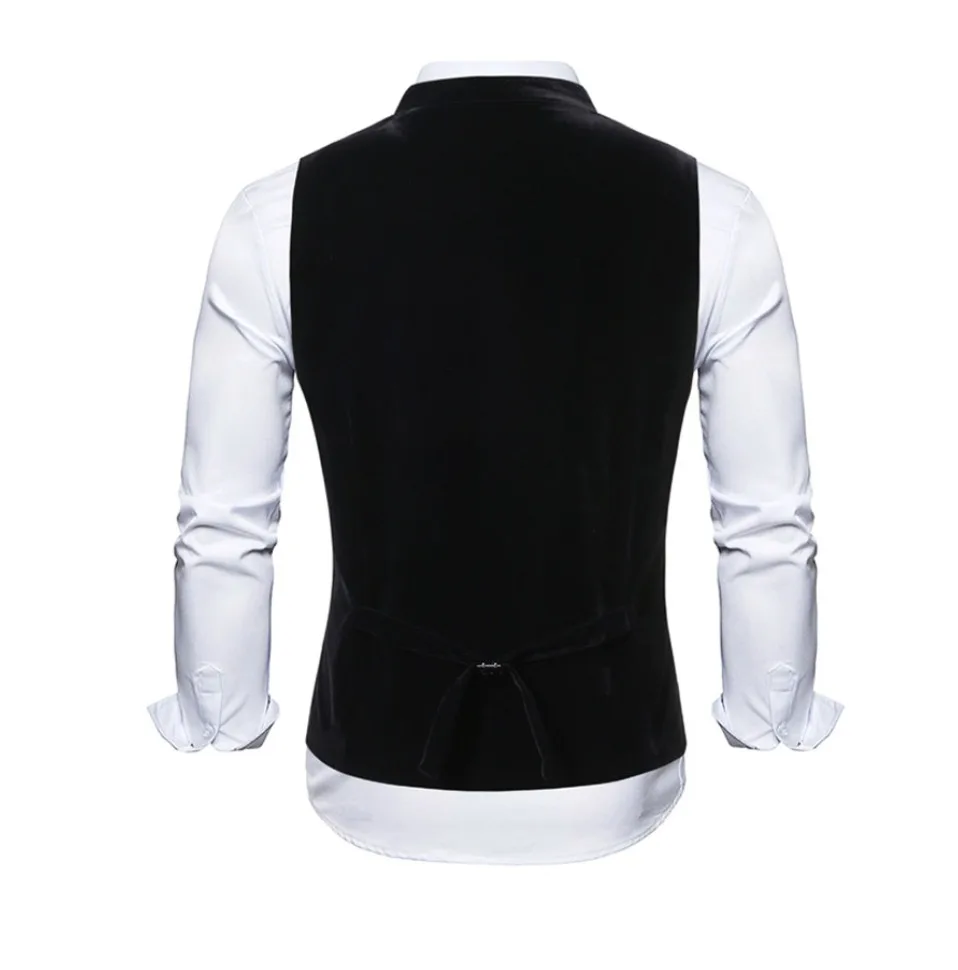 Autumn Winter Mens Vest Suit Casual Mens Sleeveless Suit Vest Solid Color Black Cotton Single Breasted Men's Waistcoat Gilet