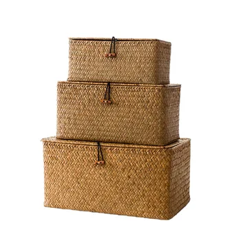 

Straw Woven Storage Box Cosmetic Toys Desktop Finishing Container With Lid Creative Household Items