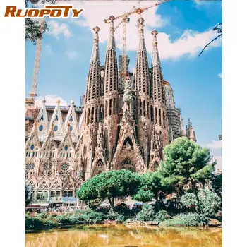 

RUOPOTY Picture By Numbers Home Decoration Handmade Castle Scenery Oil Picture By Number Diy Framed On Canvas Home Decor