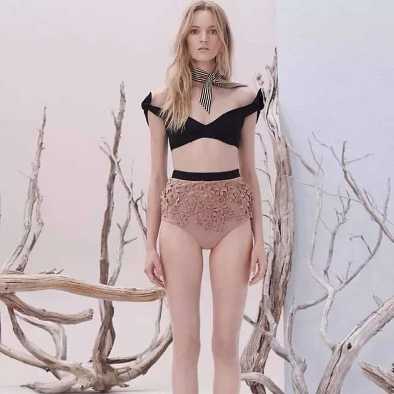 

Australia High-End Stereo Flower Retro High-waisted Sexy Bathing Suit Women's Bikini Push up Slimming Spa Resort Swimwear