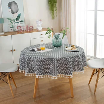 

Protective Cover Multipurpose With Tassel Simple Round Tablecloth Geometric Home Decor For Kitchen Cotton Linen Wedding Party