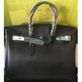 

Classic Large Designer Handbags For Women Stylish Famous Brand Platinum Lock Bag With Logo Real Leather Cowskin Ladies Tote 35cm