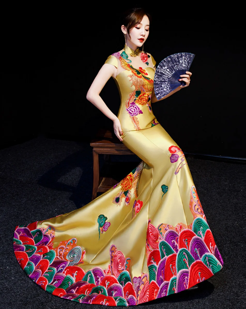 Синее китайское традиционное платье современный Ципао свадебное Cheongsam длинное вечернее платье вечерние сексуальные спинки vestido