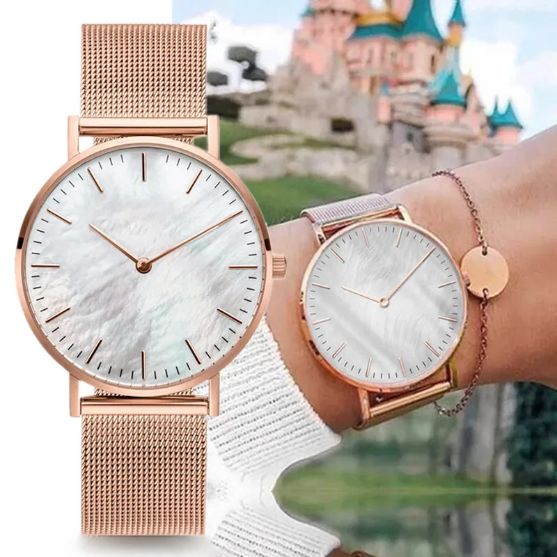 2023 Luxe Merk Rose Gouden Horloge Shell Dial Vrouwen Horloge Dames Armband Quartz Horloge Voor Vrouwen Mesh Klok reloj Mujer