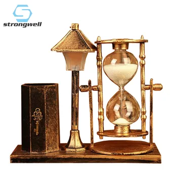 

Strongwell European Retro Pen Holder Hourglass Multifunction Night Light Crafts Home Decoration Accessories Ornaments Desktop